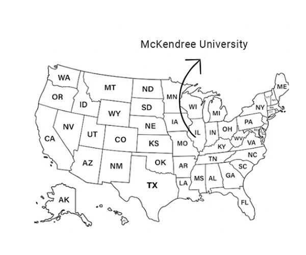 position of McKendree University in United States of America map